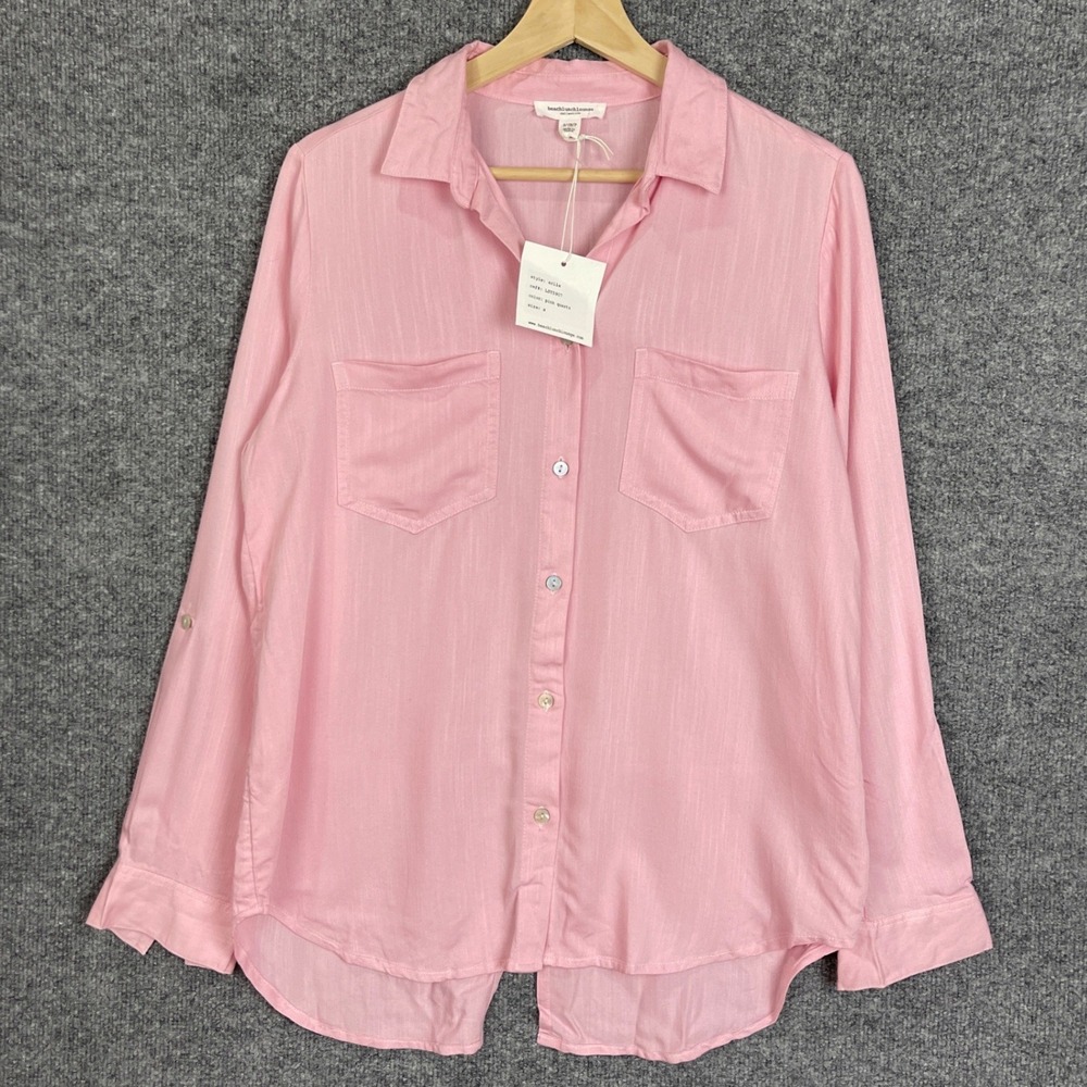 NEW Beachlunchlounge Arlie Button Down Shirt Small Pink Viscose